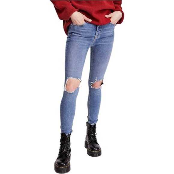 Free People Blue Distressed Skinny Jeans Size 25 - Picture 1 of 11